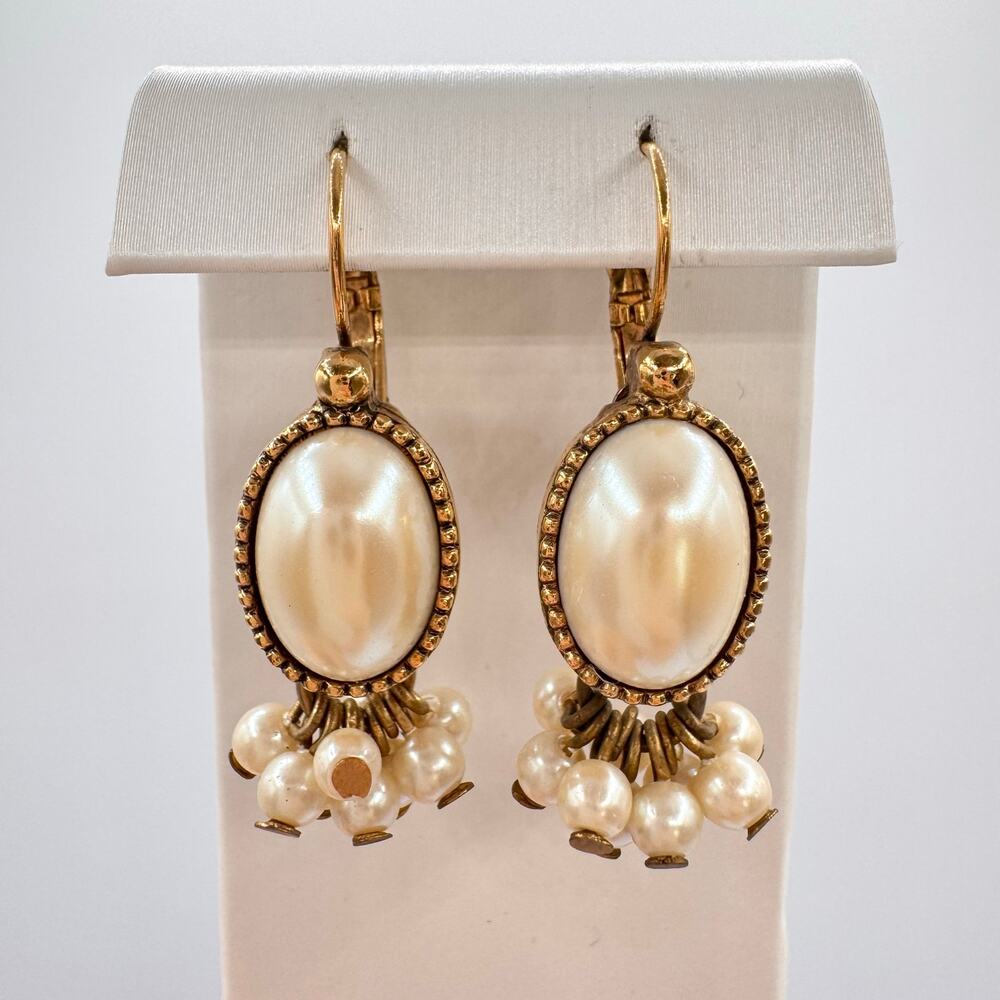 Vintage 1928 Faux Pearl Cabochon Cha Cha Cluster Earrings Vintage Bride Bridal